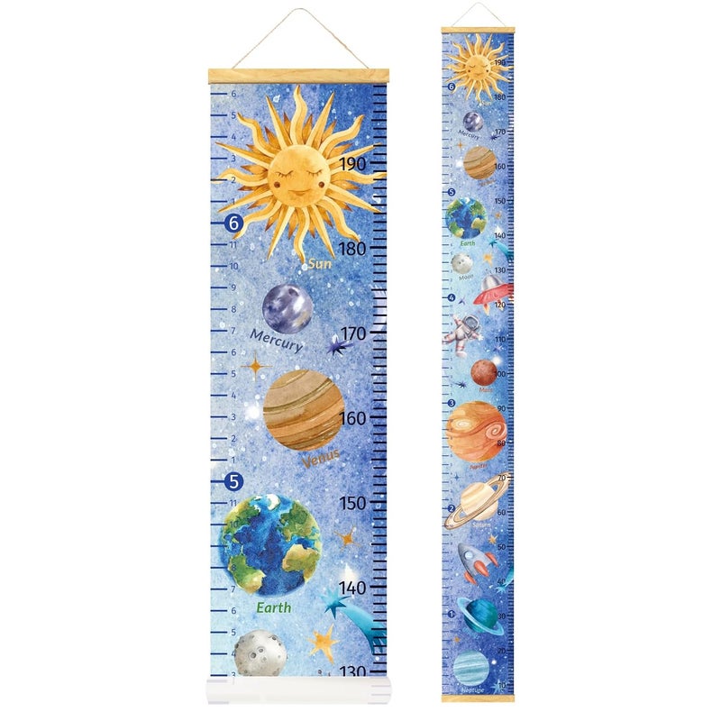 Home Evolution Kids Growth Chart Height Measuring Chart, Solar System Space Planets Canvas Wall Hanging Rulers for Baby Children Girls Bedroom Decor (Solar System) - Image 1